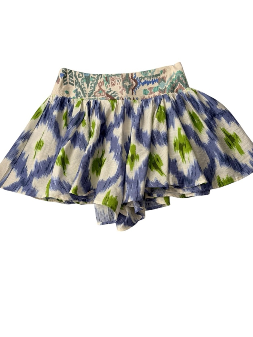 Umgee Ikat Print Flowy Shorts Boho Mini Skirt Shorts Blue Green Size L Festival